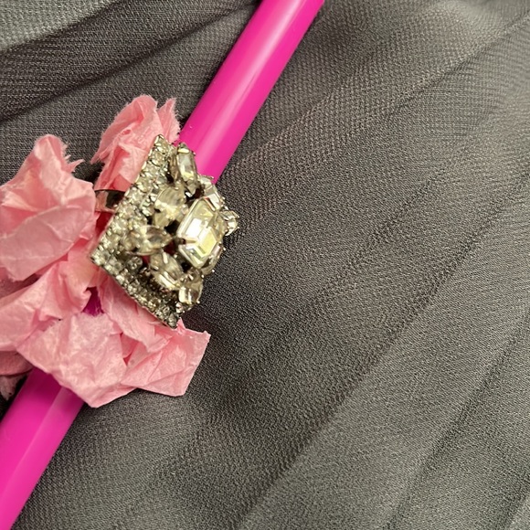 Vintage Prong Set Clear Rhinestone Cocktail Ring Juliana? Adjustable - Picture 10 of 11